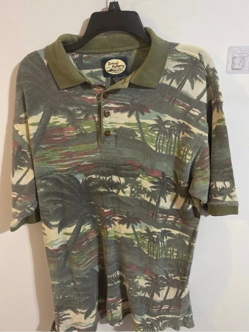 Tommy Bahama Olive Green Palm-Print Polo Medium
